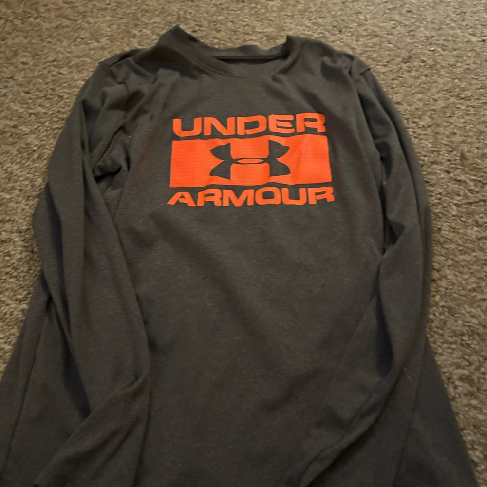 Under Armour Black Long Sleeve Shirt with Bright Orange Logo